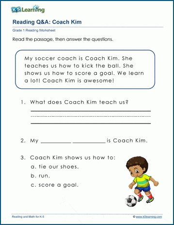 Reading comprehension worksheets for grade 1