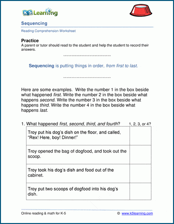 Grade 2 Reading Comprehension Worksheets on Sequencing Events