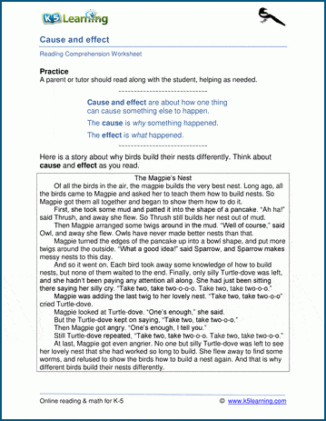 Cause and Effect  - Grade 3 Reading Comprehension Worksheets