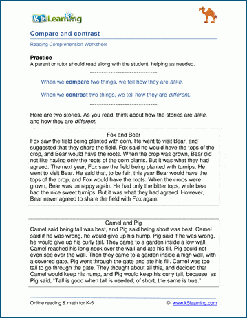 Grade 3 compare and contrast worksheets