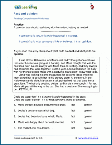 Fact vs opinion - Grade 3 Reading Comprehension Worksheets