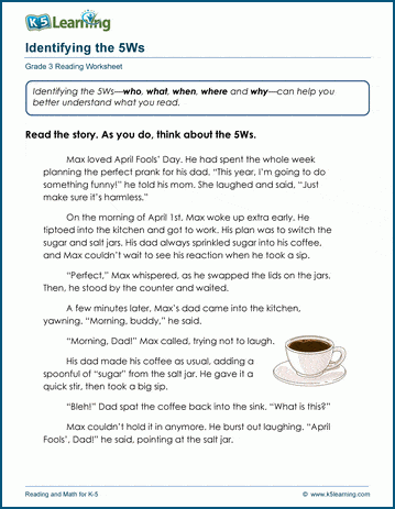 Identifying the 5Ws worksheet