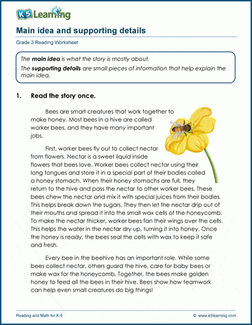 Main Idea & Supporting Details Worksheets | K5 Learning