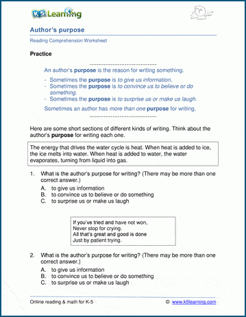 Author's Purpose Worksheets | K5 Learning