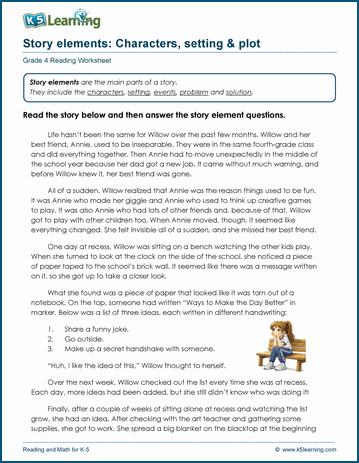 Elements of a story worksheet