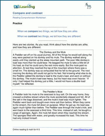 Contrasting Worksheets For Grade 4