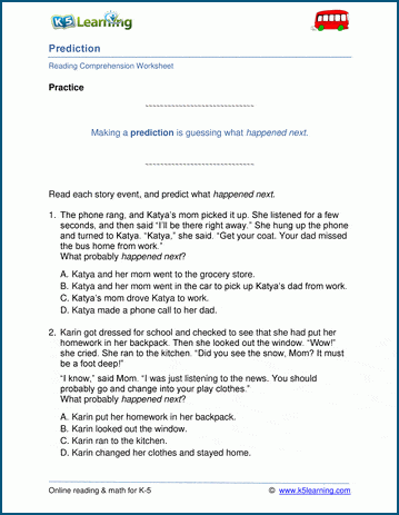 Read and Predict - Grade 4 Reading Comprehension Worksheets