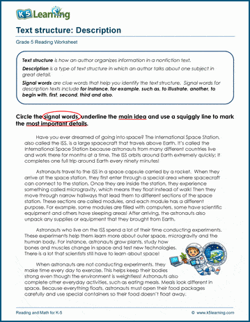 Text structure: Descriptive text worksheets
