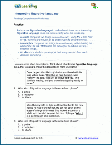 Figurative Language Worksheets | K5 Learning