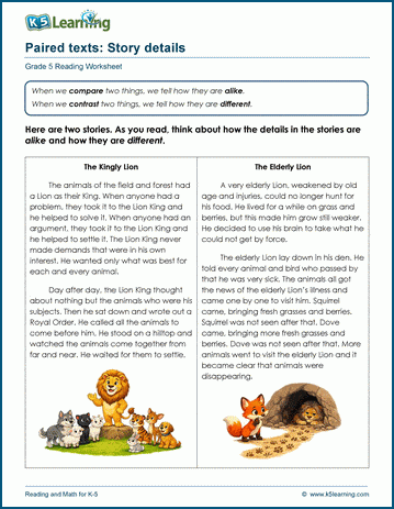 Grade 5 story details exercises