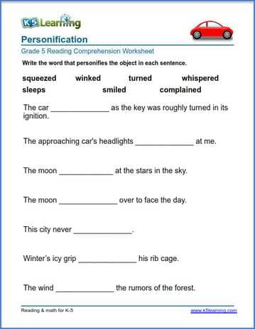Grade 5 Reading Comprehension Worksheets - personification