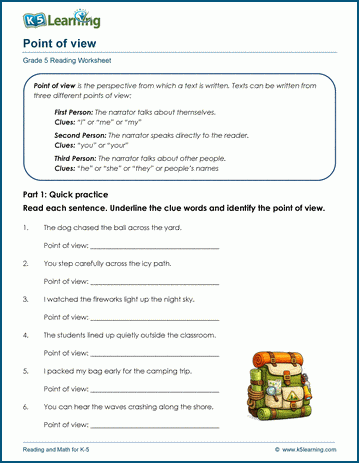 Grade 5 point of view worksheets
