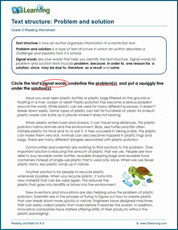 Text structure: Problem and solution worksheets