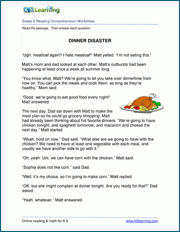 grade 5 reading comprehension exercises k5 learning