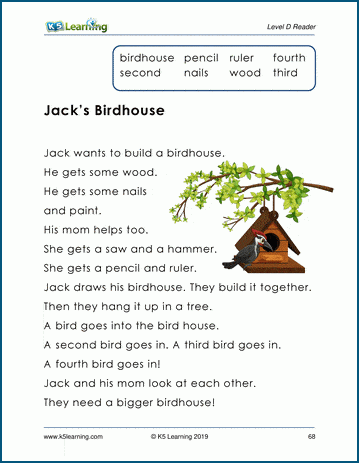 Level D Children's Story & Worksheet - Jack's Birdhouse