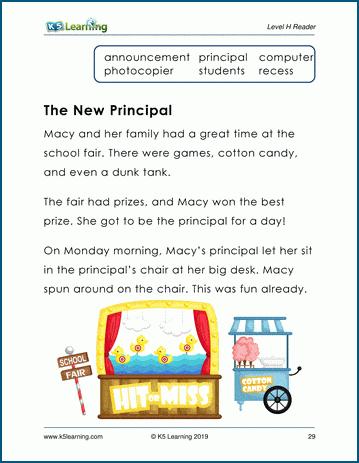 Level H Children's Story & Worksheet - The New Principal
