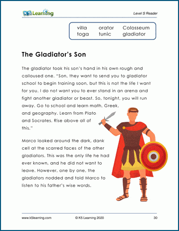 Level S  Children's Story - The Gladiator's Son