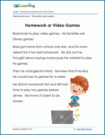 homework or video games grade 1 children s story k5 learning