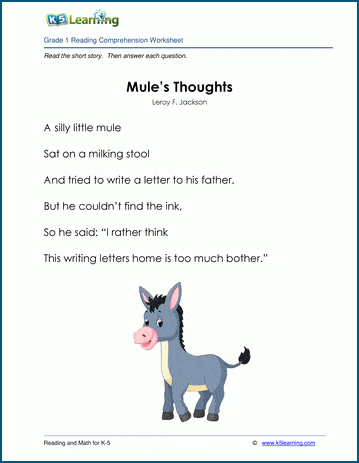 Poem: One, Two, Three, Four, Five Worksheet for Kindergarten - 1st Grade