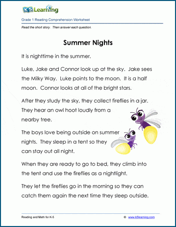 Summer Nights - Grade 1 Children's Story | K5 Learning