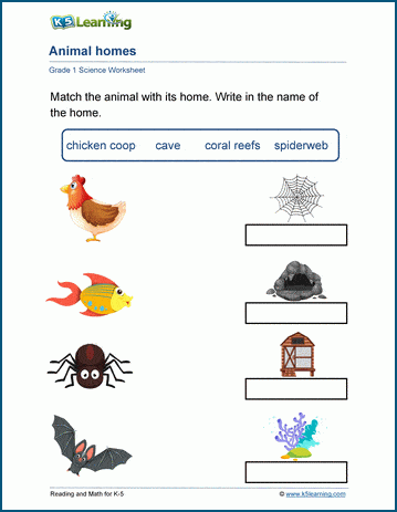 animal homes worksheet k5 learning