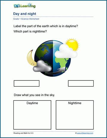 Sample Grade 1 Earth, Sun and Moon Worksheet