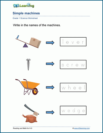 Sample Grade 1 Forces and Machine Worksheet