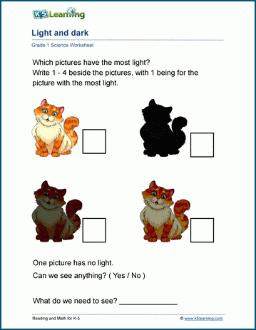 Light and Dark worksheets