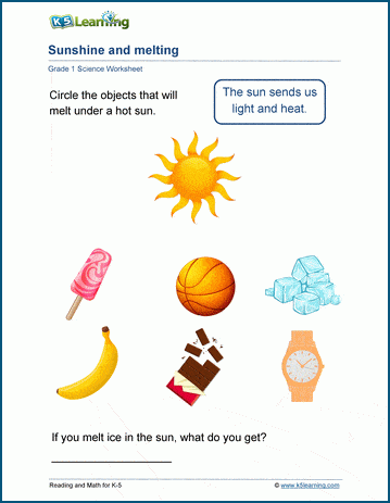 Sunshine and Melting Worksheet | K5 Learning