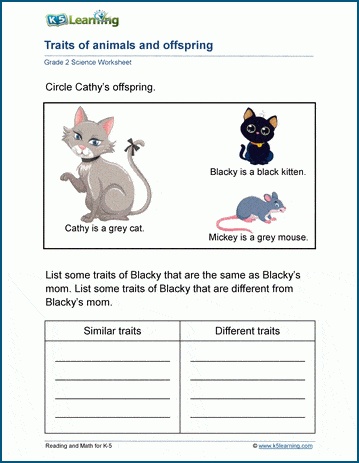 Inherited traits of animals worksheets for grade 2
