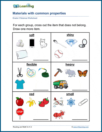 Materials with common properties worksheets