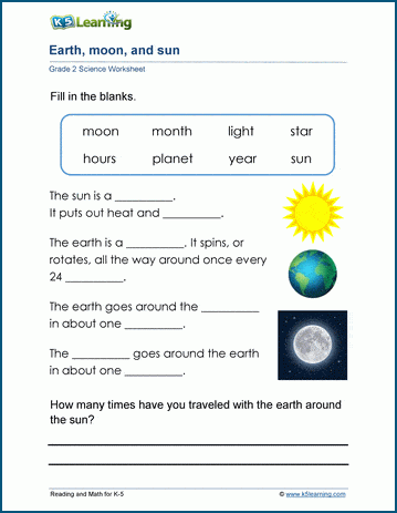 Earth, moon, and sun worksheets