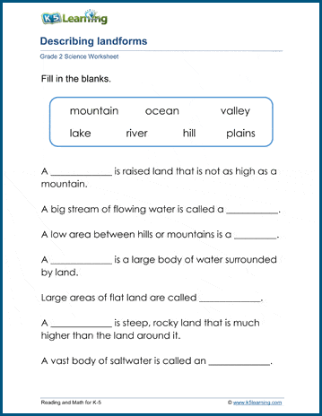 Describing the earth's surface worksheets