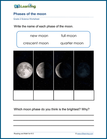 Phases of the moon worksheets