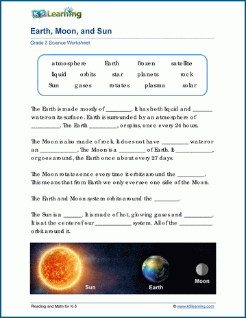 Earth, moon, and sun worksheets