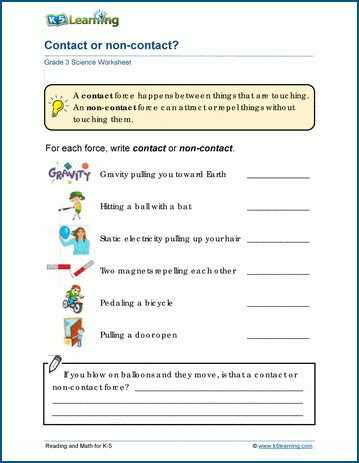 Contact and non-contact forces worksheets