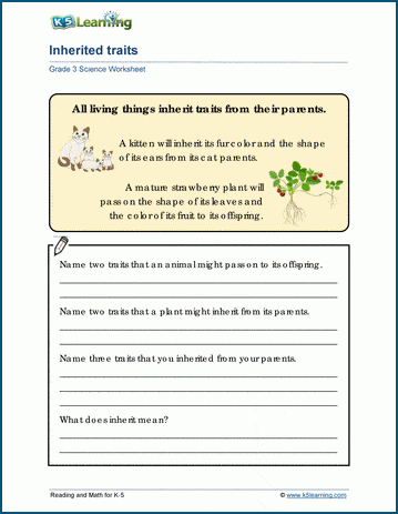 Inherited Traits Worksheets K5 Learning