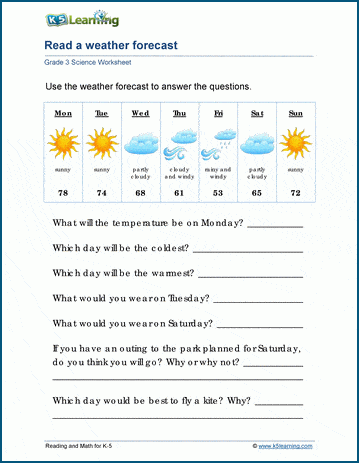 Grade 3 weather and climate worksheet