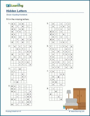 Grade 4 spelling worksheet hidden letters