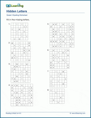 Grade 5 spelling worksheet hidden letters