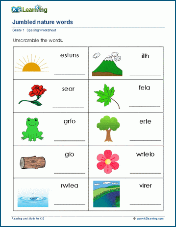 Jumbled words for grade 1 worksheet