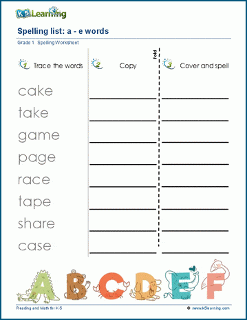 Spelling practice worksheet for grade 1