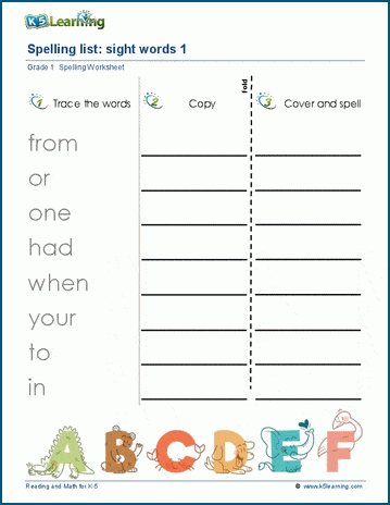 Grade 1 Spelling List Practice