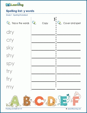 Spelling practice y sound words