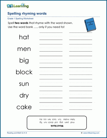 Grade 1 rhyming words worksheet