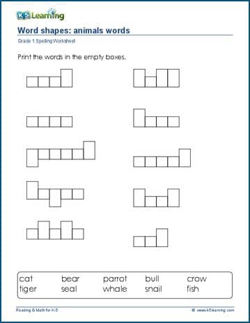 grade 1 word shapes