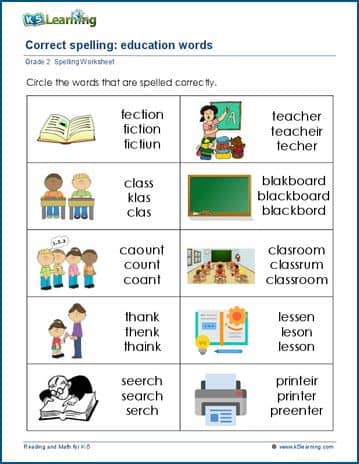 Grade 2 spelling worksheet correct spelling