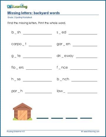 missing letters worksheets for grade 2 k5 learning