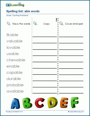 Spelling list: suffixes | K5 Learning