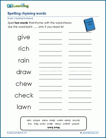 Spelling rhyming words for grade 2 worksheet